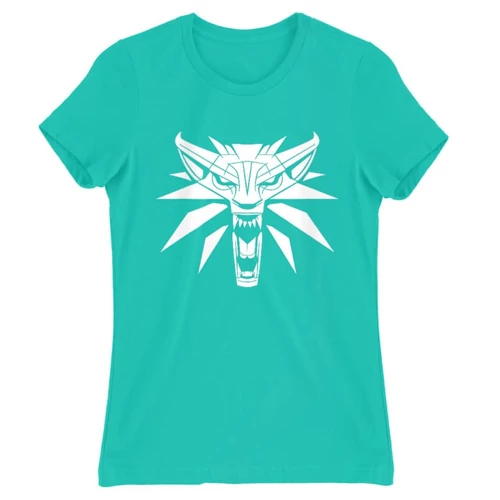 Türkiz The Witcher női rövid ujjú póló - Wolf head logo