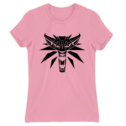 Világos rózsasín The Witcher női rövid ujjú póló - Wolf head logo