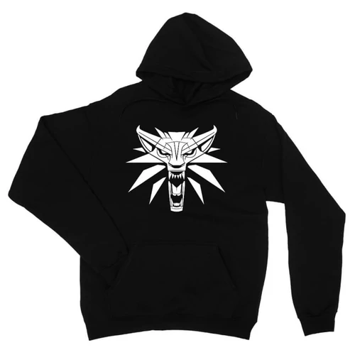 Fekete The Witcher unisex kapucnis pulóver - Wolf head logo