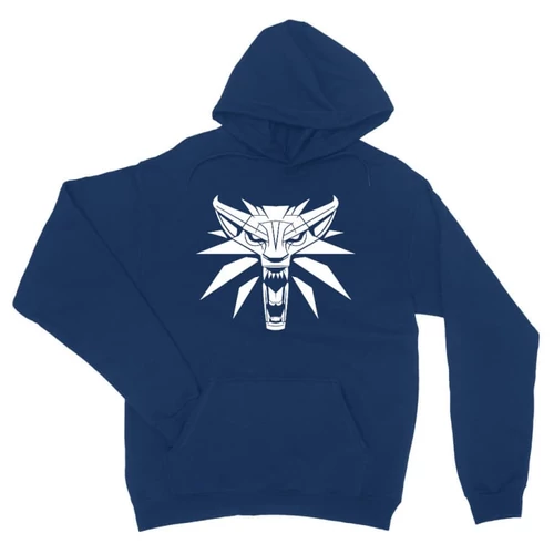 Királykék The Witcher unisex kapucnis pulóver - Wolf head logo