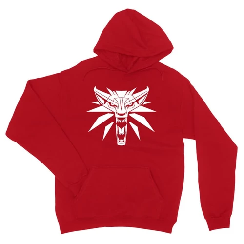 Piros The Witcher unisex kapucnis pulóver - Wolf head logo
