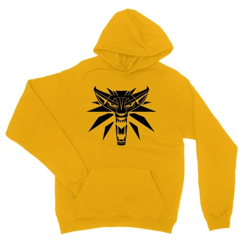 Sárga The Witcher unisex kapucnis pulóver - Wolf head logo
