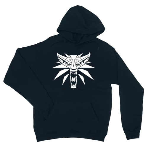 Sötétkék The Witcher unisex kapucnis pulóver - Wolf head logo