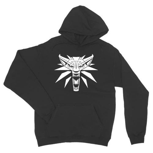 Sötétszürke The Witcher unisex kapucnis pulóver - Wolf head logo