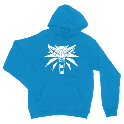 Zafírkék The Witcher unisex kapucnis pulóver - Wolf head logo