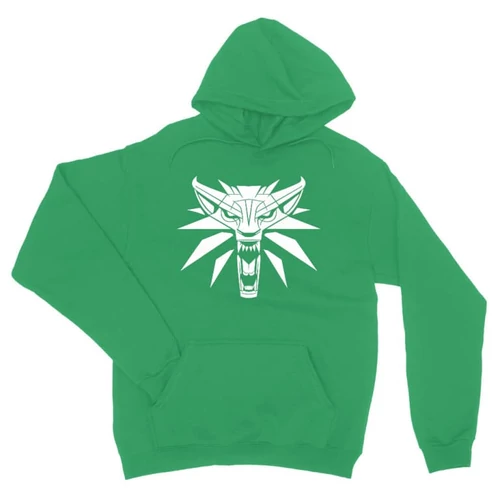 Zöld The Witcher unisex kapucnis pulóver - Wolf head logo