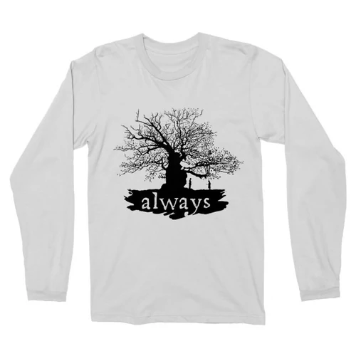 Fehér Harry Potter férfi hosszú ujjú póló - Always Tree silhouette