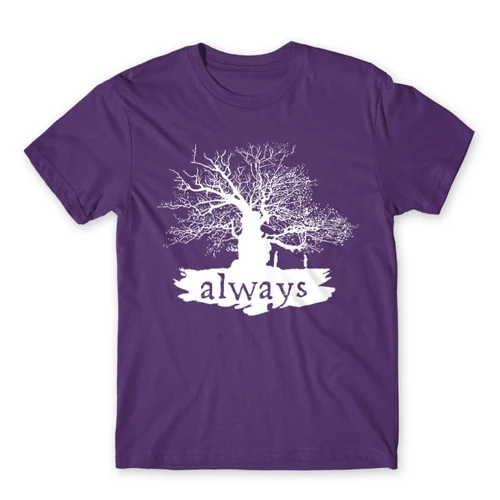 Sötétlila Harry Potter férfi rövid ujjú póló - Always Tree silhouette