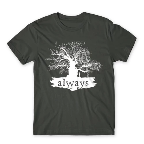 Sötétszürke Harry Potter férfi rövid ujjú póló - Always Tree silhouette