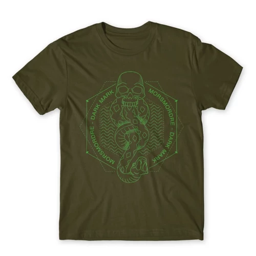 Khaki Harry Potter férfi rövid ujjú póló - Dark Mark Lineart