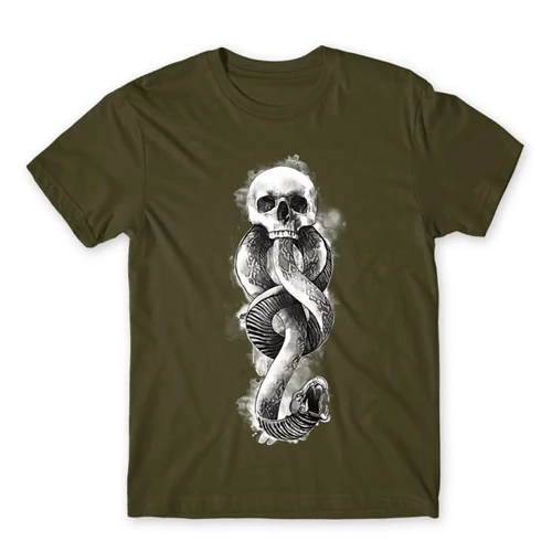 Khaki Harry Potter férfi rövid ujjú póló - Dark mark watercolor
