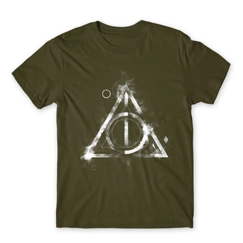 Khaki Harry Potter férfi rövid ujjú póló - Deathly hallows symbol