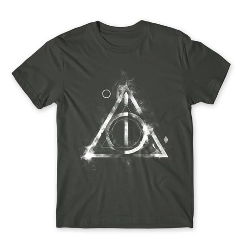 Sötétszürke Harry Potter férfi rövid ujjú póló - Deathly hallows symbol