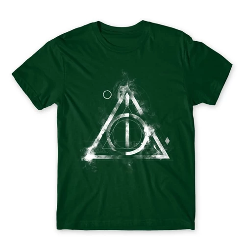Sötétzöld Harry Potter férfi rövid ujjú póló - Deathly hallows symbol