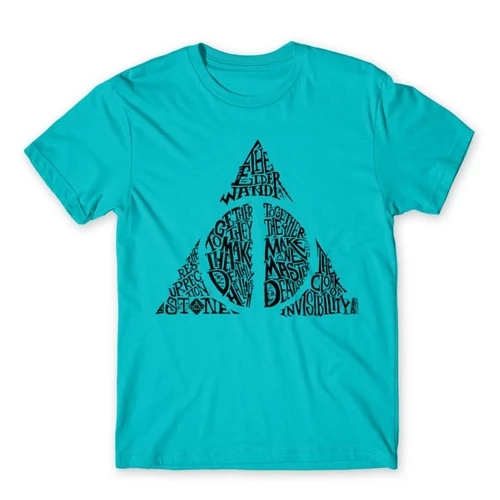 Atollkék Harry Potter férfi rövid ujjú póló - Deathly hallows text