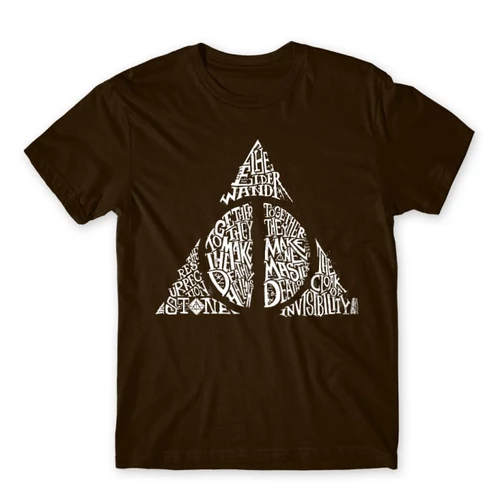 Barna Harry Potter férfi rövid ujjú póló - Deathly hallows text