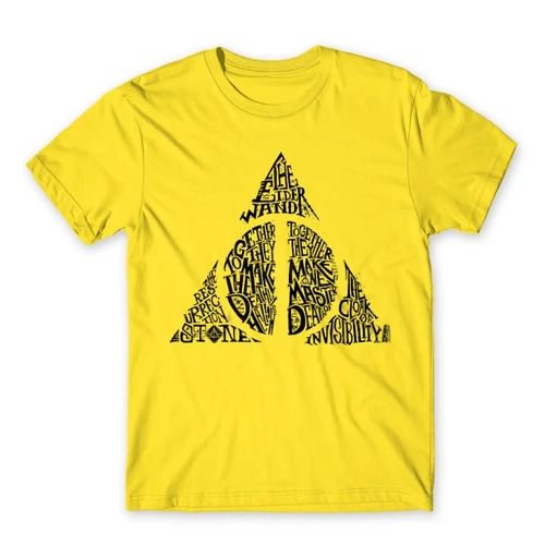 Citromsárga Harry Potter férfi rövid ujjú póló - Deathly hallows text