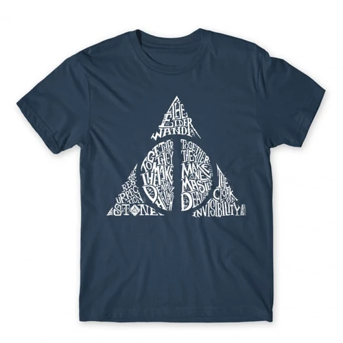 Denim Harry Potter férfi rövid ujjú póló - Deathly hallows text