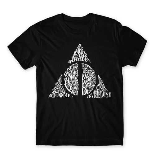 Fekete Harry Potter férfi rövid ujjú póló - Deathly hallows text