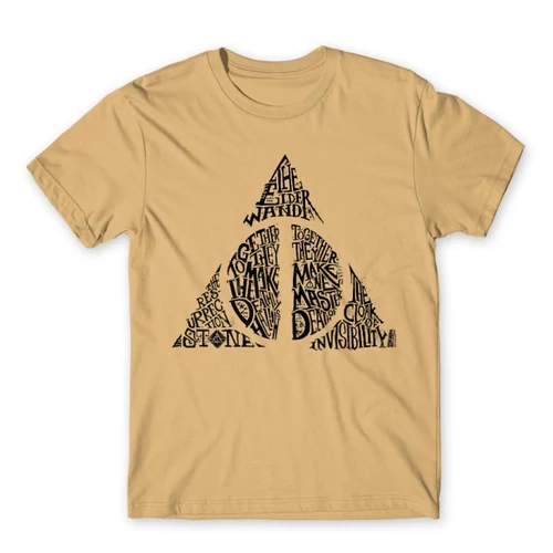Homok Harry Potter férfi rövid ujjú póló - Deathly hallows text