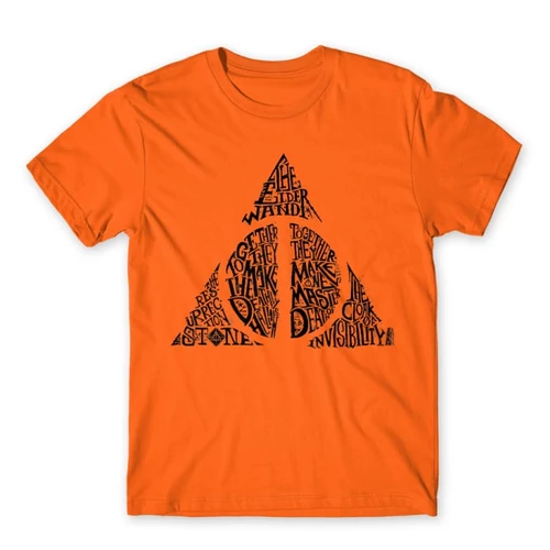 Narancs Harry Potter férfi rövid ujjú póló - Deathly hallows text