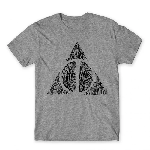 Sportszürke Harry Potter férfi rövid ujjú póló - Deathly hallows text