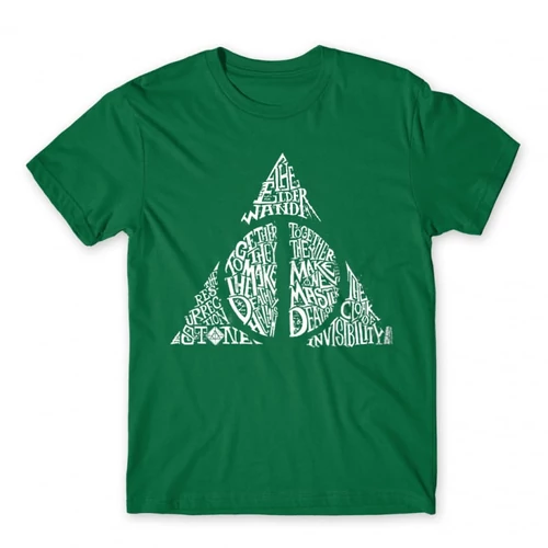 Zöld Harry Potter férfi rövid ujjú póló - Deathly hallows text