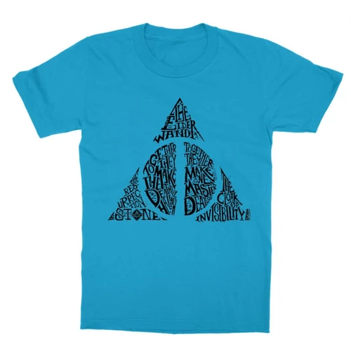 Atollkék Harry Potter gyerek rövid ujjú póló - Deathly hallows text