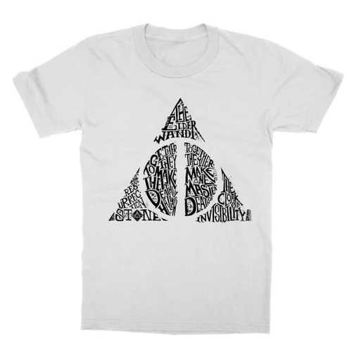 Fehér Harry Potter gyerek rövid ujjú póló - Deathly hallows text