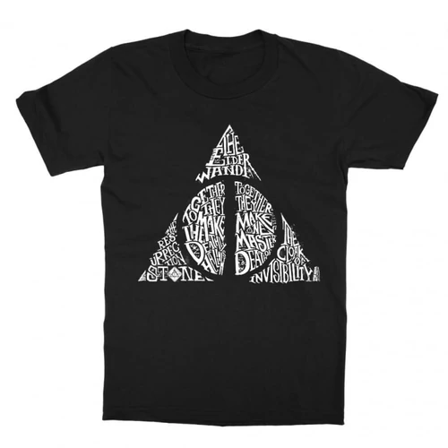 Fekete Harry Potter gyerek rövid ujjú póló - Deathly hallows text