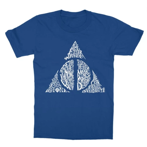 Királykék Harry Potter gyerek rövid ujjú póló - Deathly hallows text