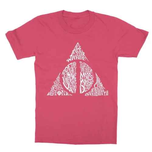 Pink Harry Potter gyerek rövid ujjú póló - Deathly hallows text