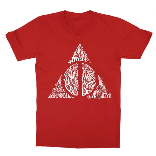 Piros Harry Potter gyerek rövid ujjú póló - Deathly hallows text