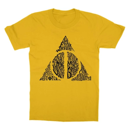 Sárga Harry Potter gyerek rövid ujjú póló - Deathly hallows text
