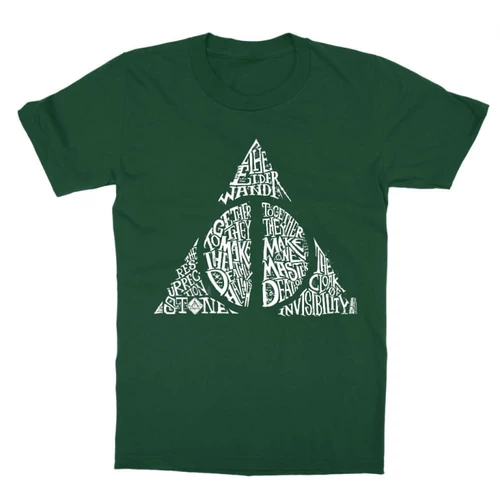Sötétzöld Harry Potter gyerek rövid ujjú póló - Deathly hallows text