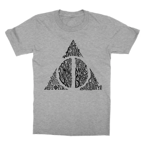 Sportszürke Harry Potter gyerek rövid ujjú póló - Deathly hallows text