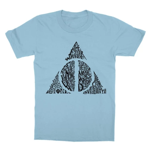 Világoskék Harry Potter gyerek rövid ujjú póló - Deathly hallows text