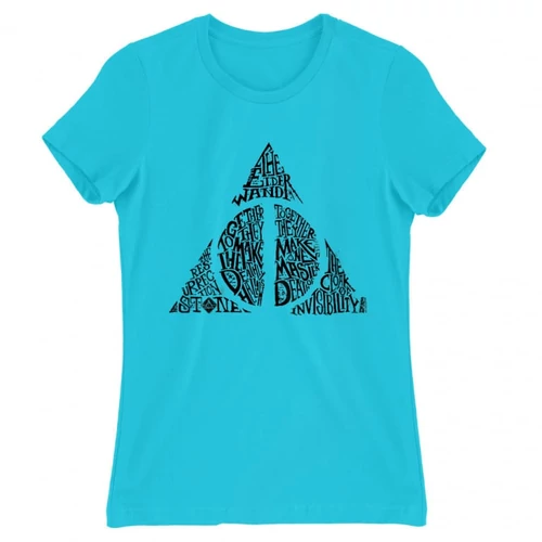Atollkék Harry Potter női rövid ujjú póló - Deathly hallows text