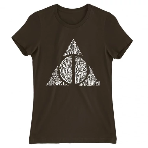 Barna Harry Potter női rövid ujjú póló - Deathly hallows text