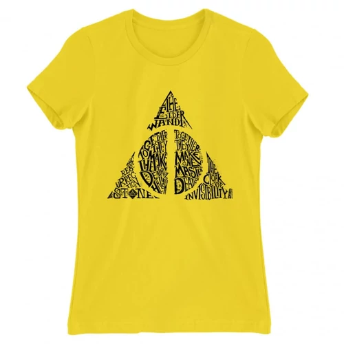 Citromsárga Harry Potter női rövid ujjú póló - Deathly hallows text