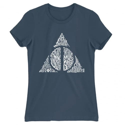 Denim Harry Potter női rövid ujjú póló - Deathly hallows text
