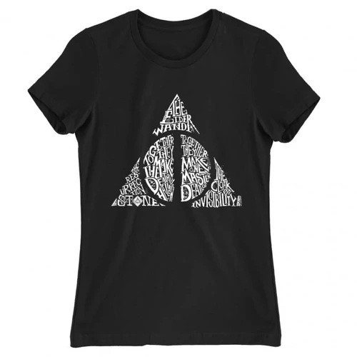 Fekete Harry Potter női rövid ujjú póló - Deathly hallows text