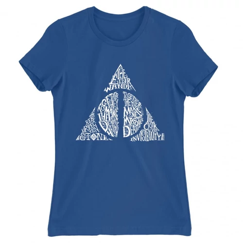 Királykék Harry Potter női rövid ujjú póló - Deathly hallows text