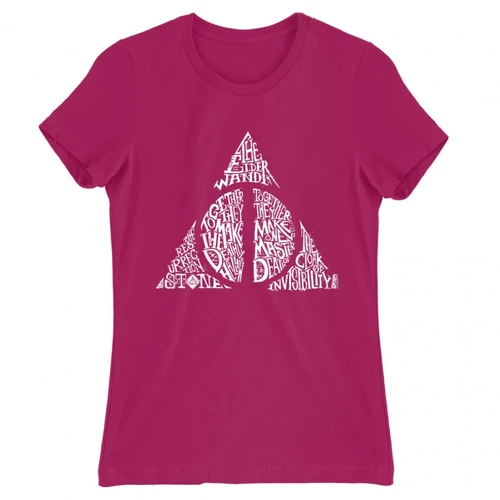 Pink Harry Potter női rövid ujjú póló - Deathly hallows text