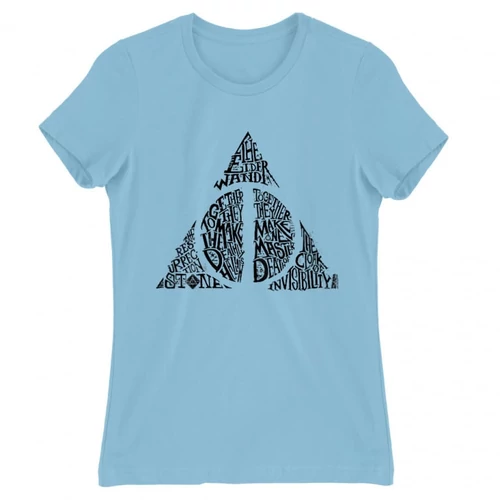 Világoskék Harry Potter női rövid ujjú póló - Deathly hallows text