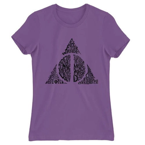 Világoslila Harry Potter női rövid ujjú póló - Deathly hallows text