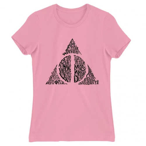 Világos rózsaszín Harry Potter női rövid ujjú póló - Deathly hallows text