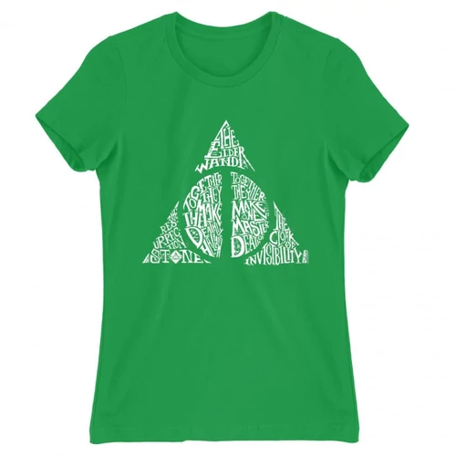 Zöld Harry Potter női rövid ujjú póló - Deathly hallows text