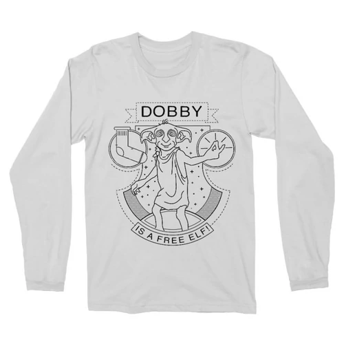 Fehér Harry Potter férfi hosszú ujjú póló - Dobby Lineart