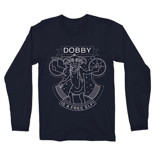 Sötétkék Harry Potter férfi hosszú ujjú póló - Dobby Lineart